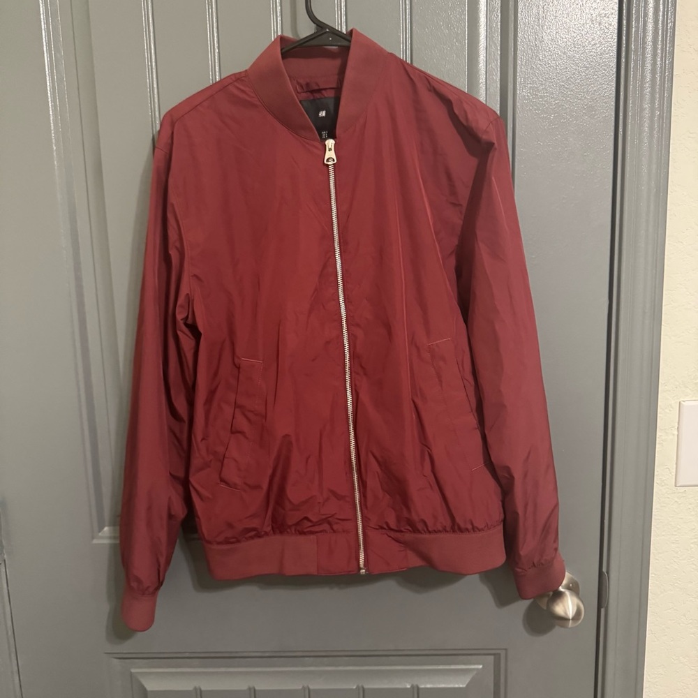 H&M Men's Deep Red Bomber Winter Preppy Jacket Size Small